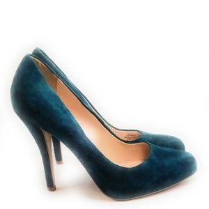 Audrey Brooke Teal Blue suede heels